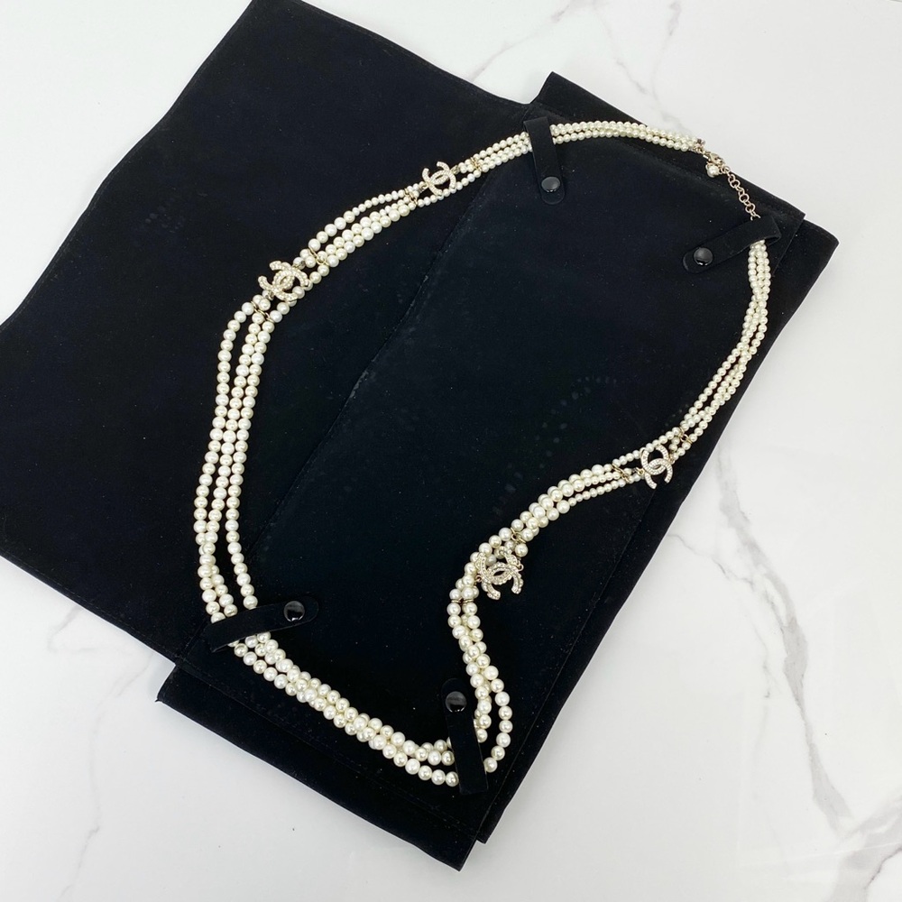 Chanel CC Crystal B17 Triple Pearl Necklace